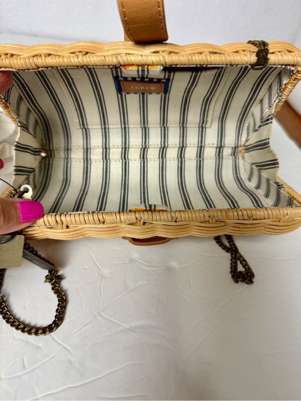 J Crew Wicker Crossbody /Clutch Bag Tan Leather Trim NWT - Picture 4 of 10